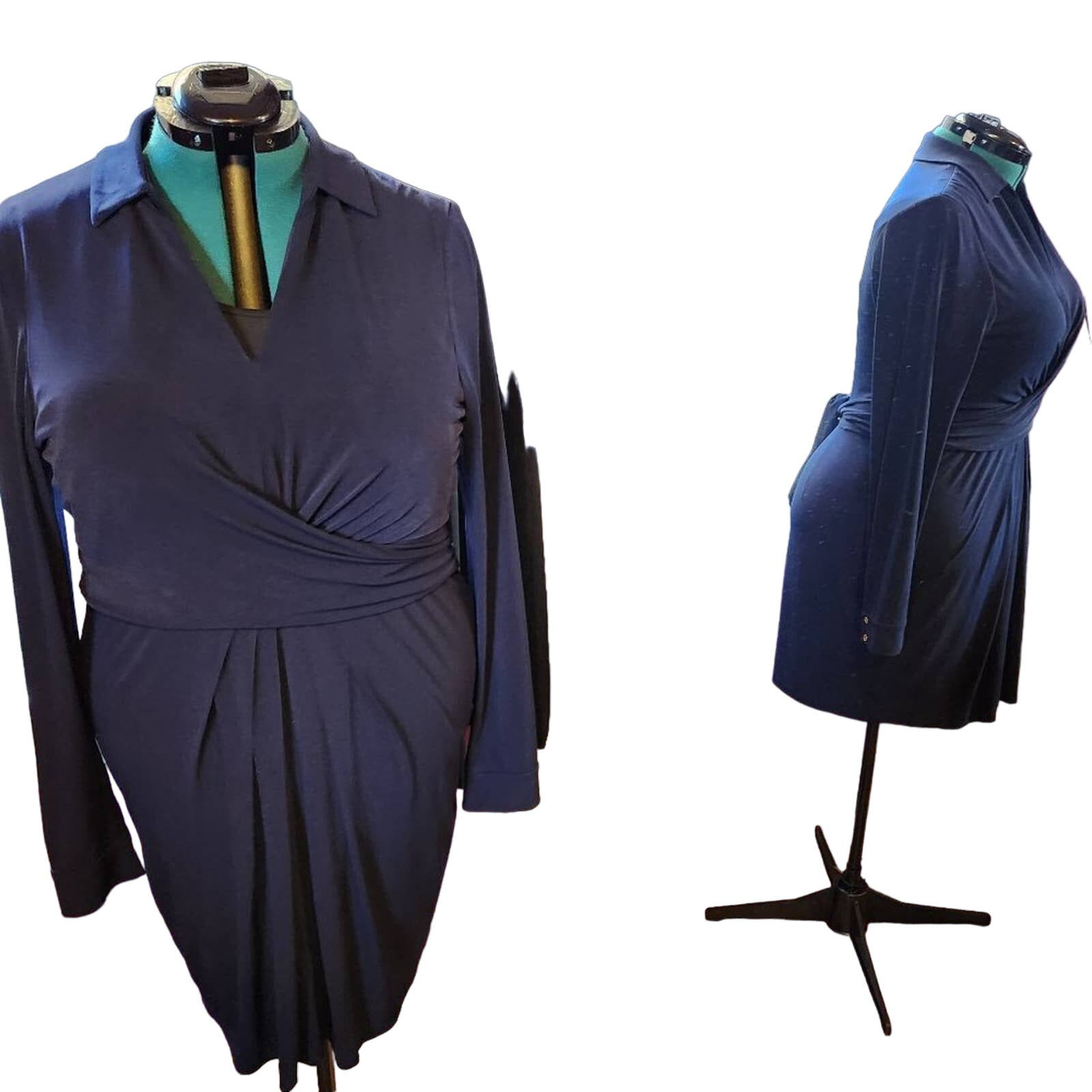 Vince Camuto Size 18 Twist Front, Long-Sleeve Dress In Navy